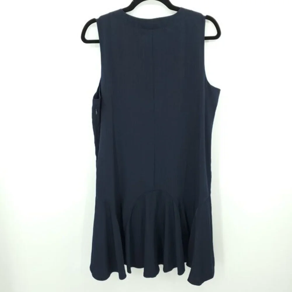 J. Crew Sleeveless V-Neck Drop Waist Flounce Dress C7059 Sz M Navy Blue
